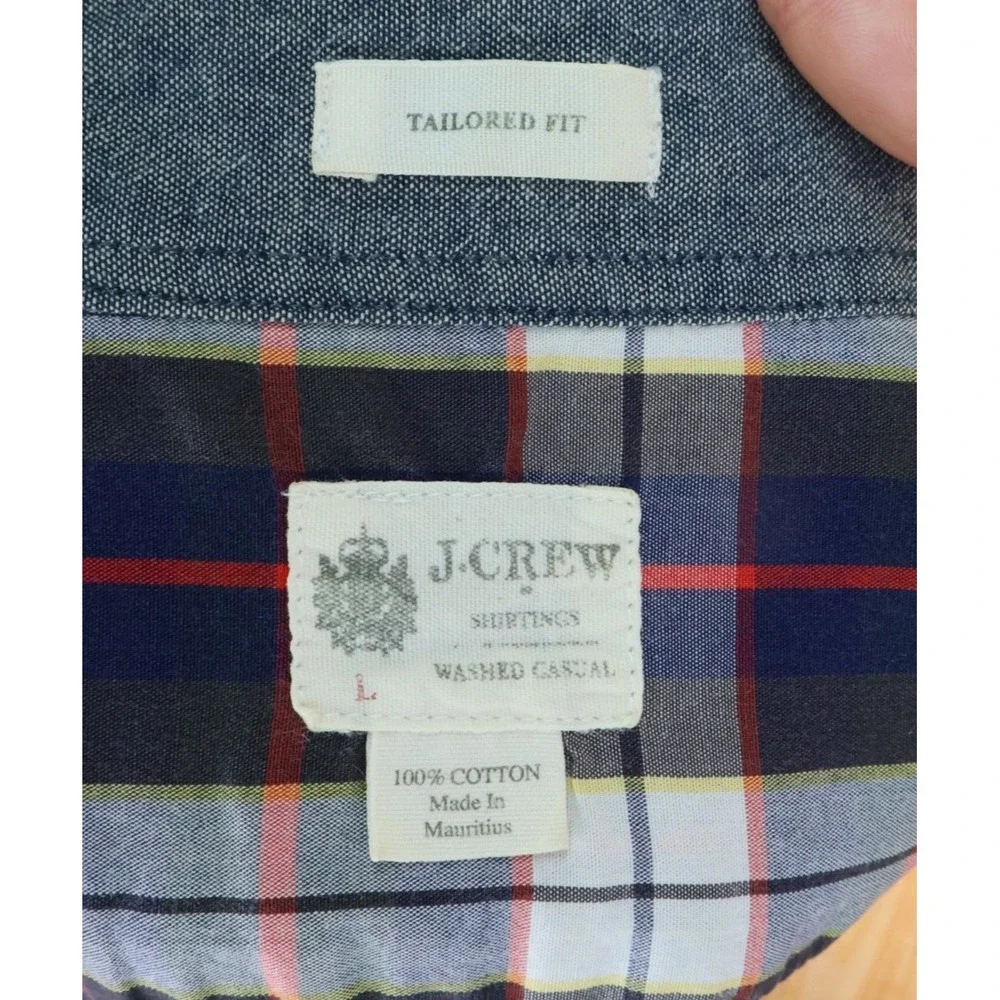 J. Crew Dress Shirt Tailored Fit Mens Size L Multicolor Plaid Button Down Collar